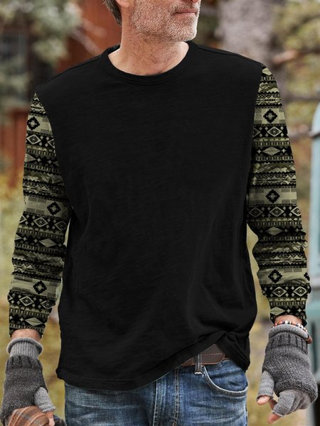 

Men's casual long-sleeved printed T-shirt, Black, Men's t-shirts