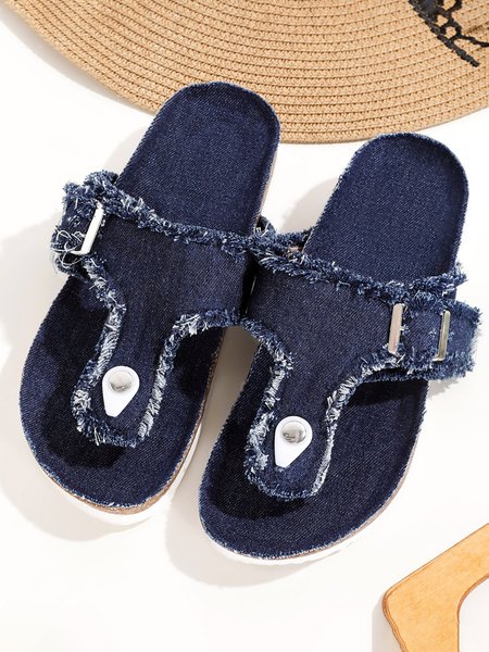 

T-Buckle Denim Slipper, Deep blue, Women Shoes>>Women's Shoes>>Women sandals Slippers