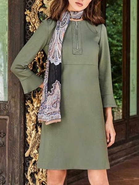 

Long Sleeve Crew Neck Holiday Dress, Green, Mini Dresses