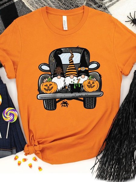 

Halloween Truck T Shirt Graphic Pumpkin Crew Neck Tee Top, Orange, T-shirts