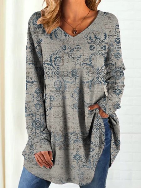 Casuale Maniche Lunghe Camicie & Top, Grigio, Blouses & Shirts