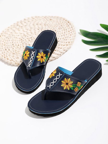 

Sunflower Embroidery Beach Flip Flops, Navyblue, Women Shoes>>Women's Shoes>>Women sandals Slippers