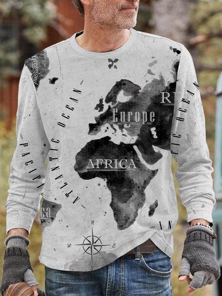 

Men's casual long-sleeved printed T-shirt, Light gray, Men's t-shirts
