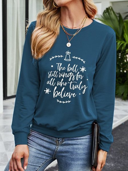 

Long Sleeve Christmas Letter Printed Casual Women Sweatshirt, Peacock, Sweatshirts & Hoodies