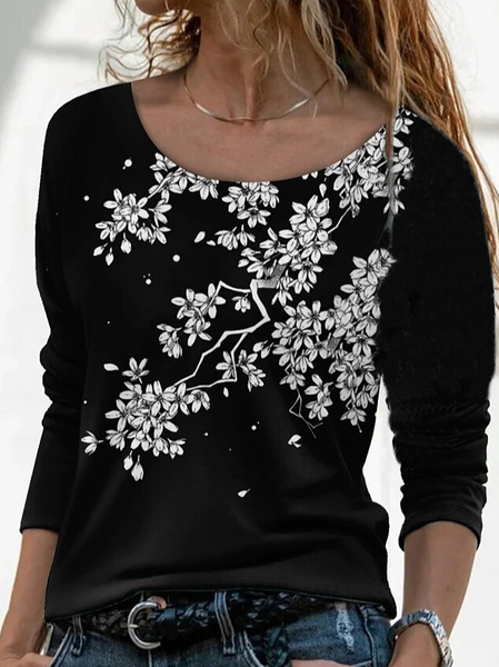 

Floral Long Sleeve Casual Shirts & Tops, Black, Long sleeve tops
