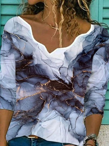 

Gray V Neck Printed Long Sleeve Shift Shirts & Tops, Blouses & Shirts