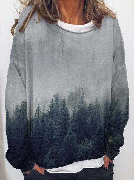 

Long Sleeve Cotton-Blend Crew Neck Plants Sweatshirt, Gray, Hoodies & Sweatshirts