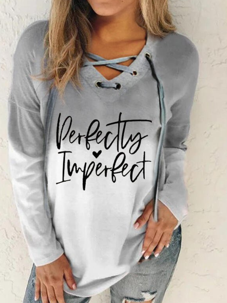 

V Neck Cotton-Blend Casual Long Sleeve Shirts & Tops, Gray, Tops