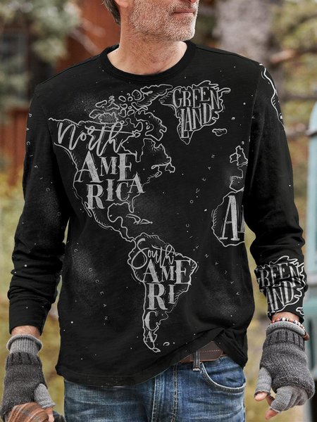 

Men's casual long-sleeved printed T-shirt, Black, Men's t-shirts