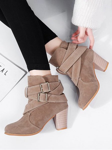 

Simple Ankle Boots With Elegant Buckles, Khaki, Boots