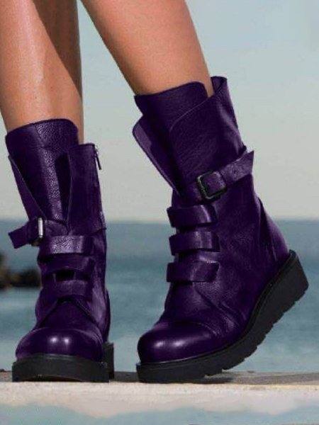 

a Righe Cerniera Casuale Stivali medi, Viola, Boots