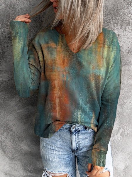 

Abstract Long Sleeve Printed Casual Shirts & Tops, As picture, Tees & T-shirts