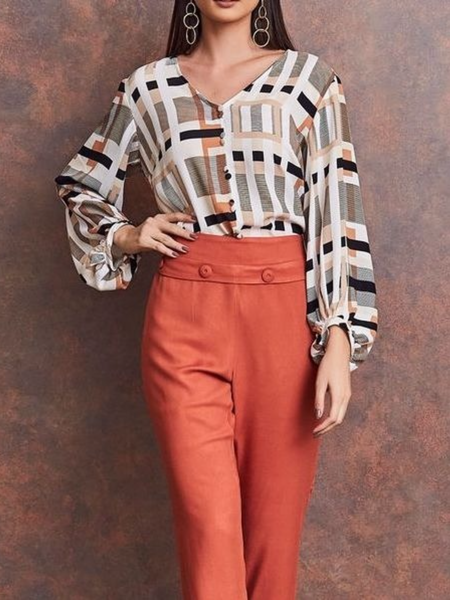 

Fall Long Sleeve Shift V Neck Shift Date Daily Tops, As picture, Blouses and Shirts