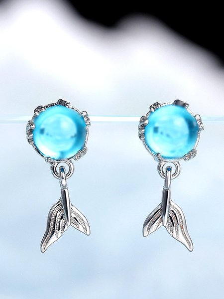 

Dream Blue Gemstone Fishtail Earrings, As picture, Earrings