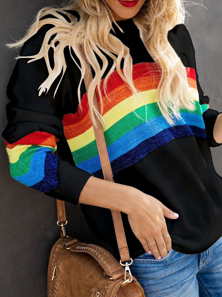 

Holiday Cotton-Blend Crew Neck Long Sleeve Sweater, Black, Knitwear & Sweaters