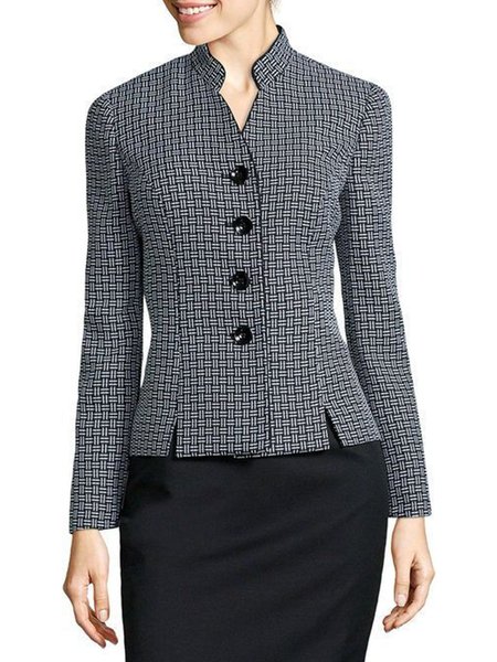 

Stand Collar Long Sleeve Work Blazer, As picture, Blazers