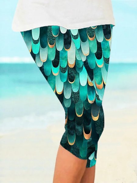 

Casual Plus Size Printed Pants, Multicolor, Leggings