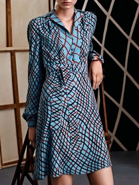 

Fall A-Line Long Sleeve Lapel Elegant Lady Lapel Dresses, As picture, Midi Dresses