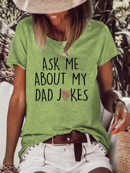 

Ask Me About My Dad Jokes Women‘s Casual Shift Crew Neck Cotton-Blend Shirts & Tops, Green, T-shirts