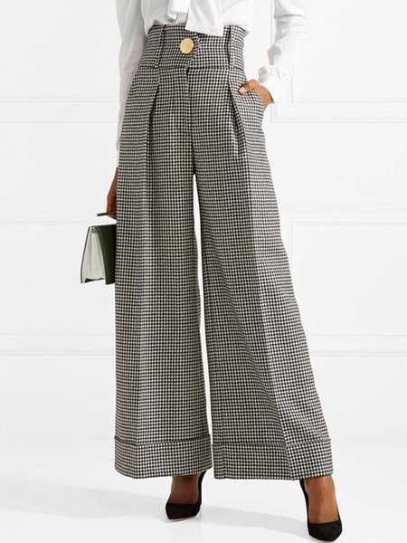 

Checkered/Plaid Shift Work Pants Wide Leg Women Pants, As picture, Wide Leg Pants