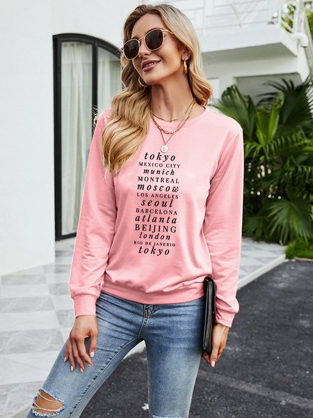 

Summer Olympic Games Cities Women‘s Long Sleeve Cotton-Blend Crew Neck Casual Sweatshirt, Pink, Hoodies&Sweatshirts