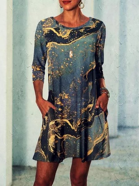 

Cotton-Blend Holiday Sea Long Sleeve Dresses, Grey-blue, Tie dye dress