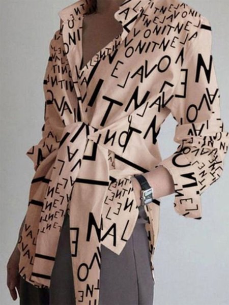 

Letter Shirt Collar Long Sleeve Top, As picture, Blouses and Shirts