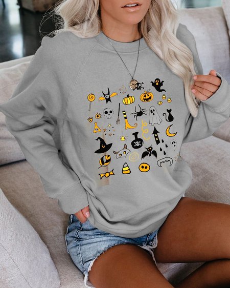 

Women's Fall Pumpkin Halloween Sweatshirt, Gray, Hoodies&Sweatshirts