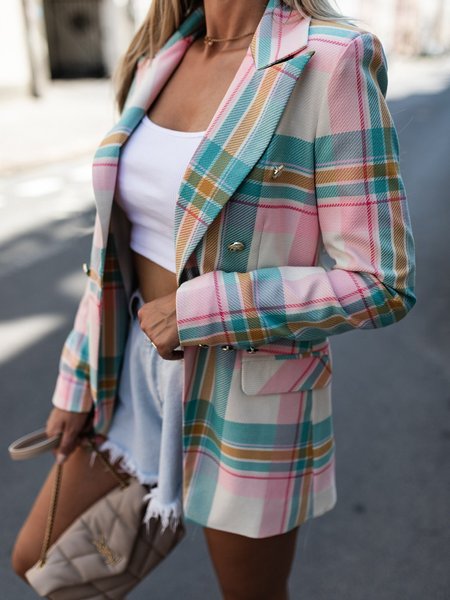 

All'aperto a Scacchi Dritto Giubbotto, Rosa, Outerwear