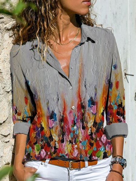 

Shirt Collar Casual Shirts & Tops, As picture, Blouses & Shirts