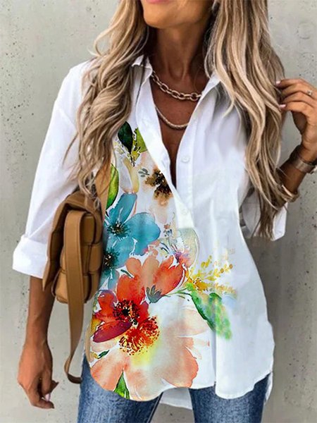 

Boho Long Sleeve Floral Shirts & Tops, White, Shirts & Blouses