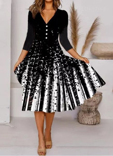 

Abito 3/4 Manica Casuale Scollo a V, Nero, Midi Dresses
