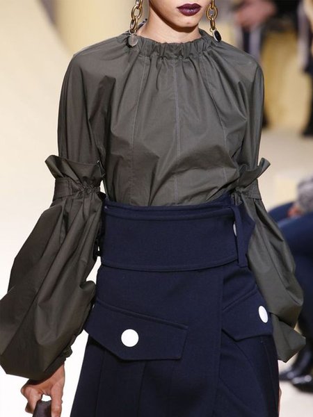 

Shift Long Sleeve Work Cotton Top, As picture, Blouses and Shirts