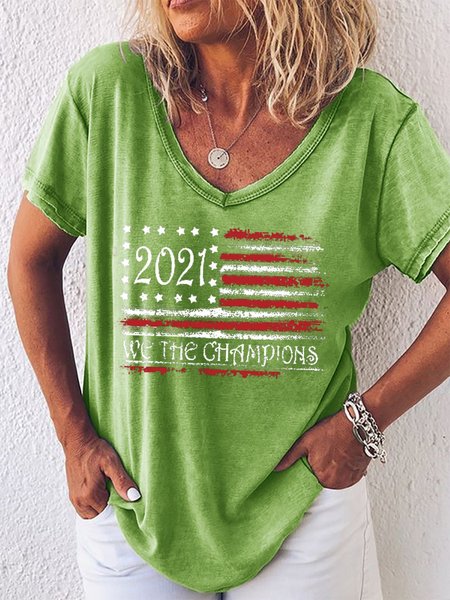 

We The Champions Women‘s Cotton-Blend V Neck Short Sleeve Casual Shirts & Tops, Green, T-shirts