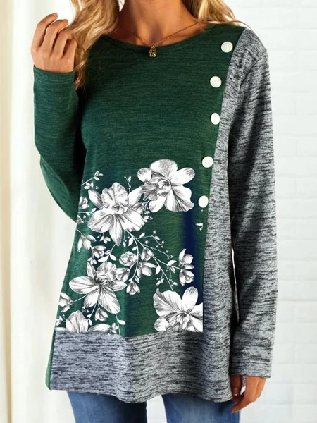 

Long Sleeve Cotton-Blend Shift Casual Shirt & Top, Green, Auto-clearance