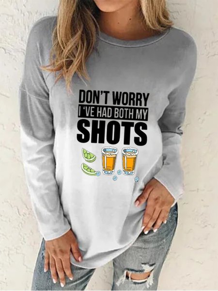 

Long Sleeve Round Neck Plus Size Printed Tops T-Shirts, Gray, Hoodies & Sweatshirts