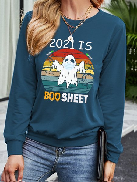 

halloween Casual Long Sleeve Shirts & Tops, Blue, Hoodies&Sweatshirts