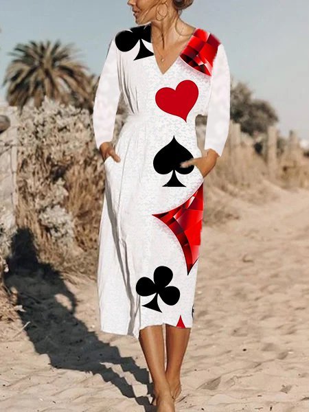 

Scollo a V Casuale Stampato Floreale Abito, Bianco, Dresses