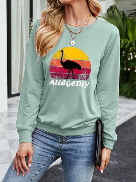

Retro Vintage Allegedly Ostrich Women‘s Long Sleeve Casual Shift Sweatshirt, Green, Hoodies&Sweatshirts