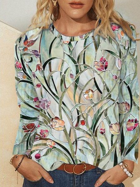 

Vacanza Misto Cotone Maniche Lunghe Top, Come immagine, T-Shirts