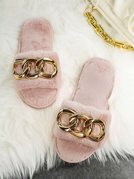 

Large Thick Gold Chain Decoration Plush Slipper, Pink, Women Shoes>>Women's Shoes>>Women Slippers