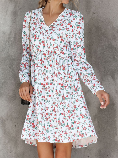 

Long Sleeve Floral-Print Dresses, White, Floral Dresses