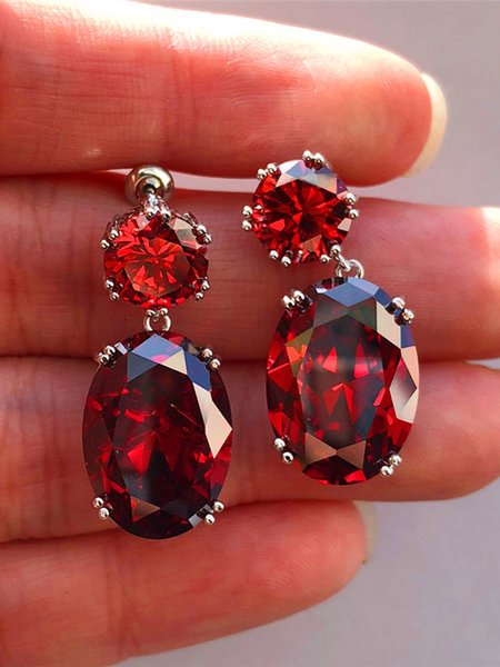 

Fashion Ladies Big Zircon Earrings, Wine red, Earrings