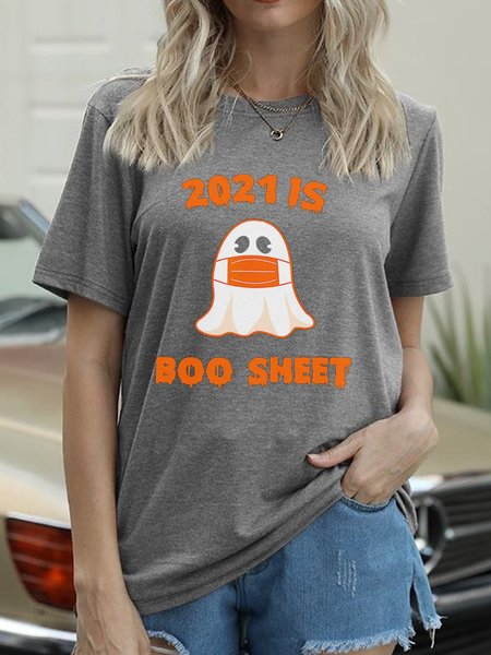 

halloween Crew Neck Casual T-shirt, Light gray, T-shirts