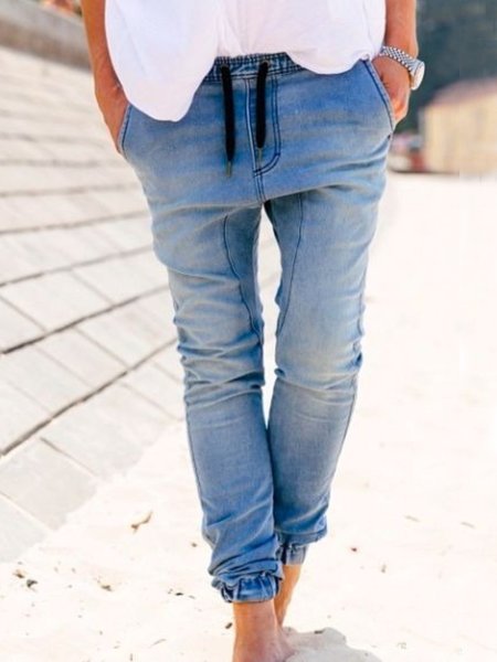 

Denim Casual Solid Pockets Jeans, Blue, Jeans