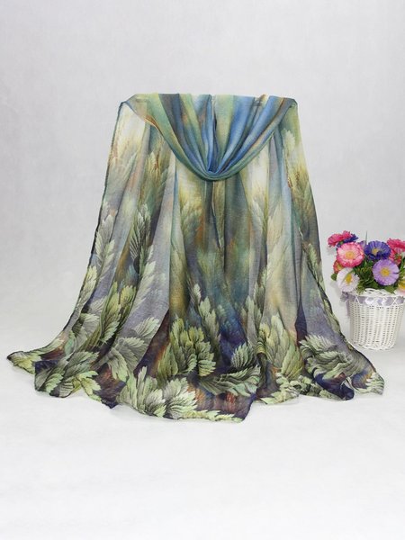 

JFN Plant Flower Sunscreen Silk Scarf, Cyan, Women Scarves & Shawls