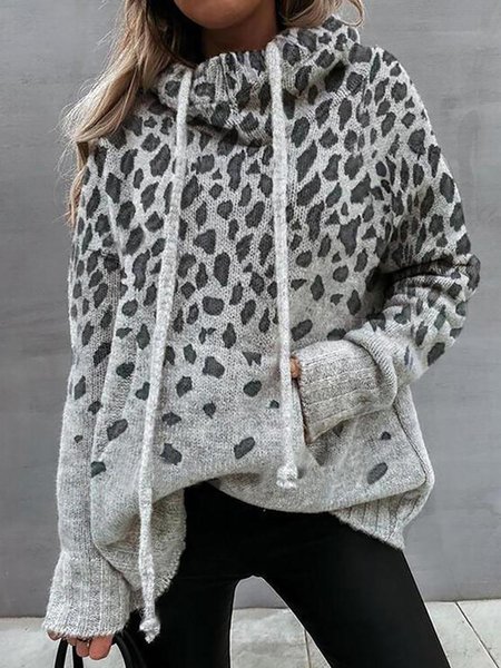 

Casual Leopard Printed Long Sleeve Loose Acrylic Sweater, Gray, Sweaters