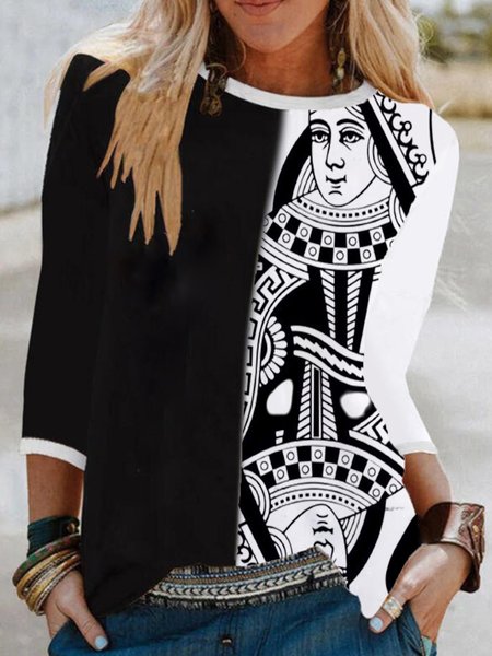 

Nero-bianco Giocando a carte Stampato Casuale Club Festa Girocollo 3/4 Manica Top, Blouses & Shirts