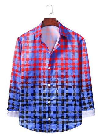 

Men's Fashion Casual Plaid Gradient Long Sleeve Shirt, Red, Men's shirts