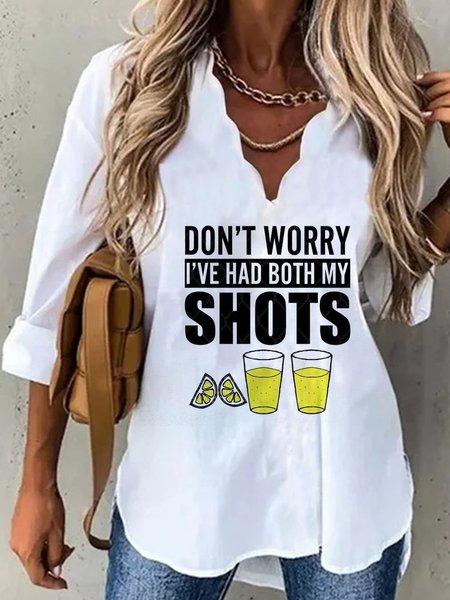 Casuale Lettera Stampato Scollo a V Top, Bianco, T-Shirts